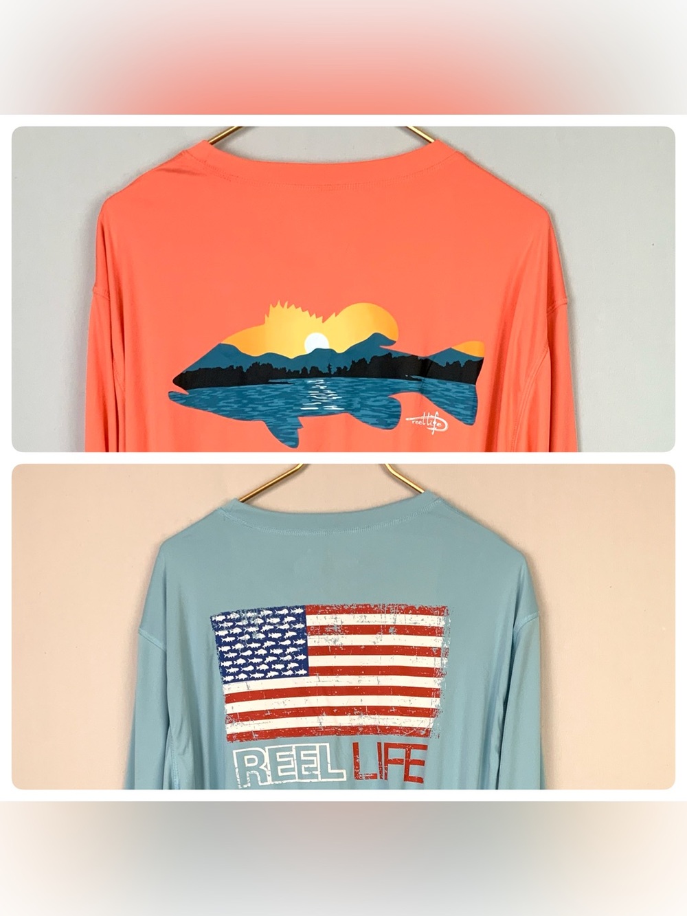 Lot Of 2 NWOT Reel Life XXL 2XL Long Sleeve Performance Fishing Graphic Shirts